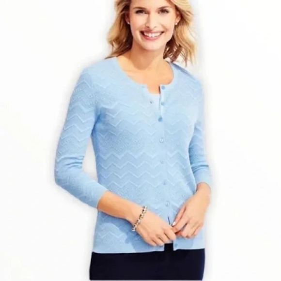 Talbots Blue Chevron Sweater Cardigan Petite Large - Picture 1 of 8